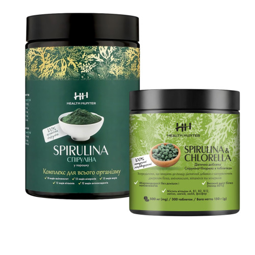 Спирулина порошок 300 г + Спирулина+Хлорелла 150 г, Health Hunter