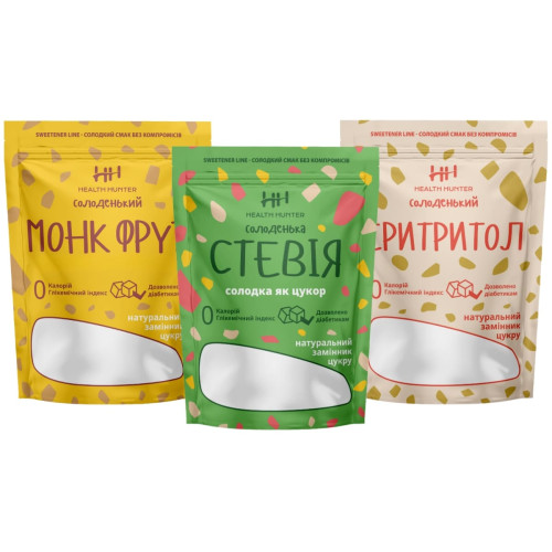 Комплект замінників цукру "Класичний баланс": Еритритол + Монк Фрут + Стевія 1:1
